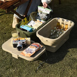 NNEDSZ Ivory Foldable Outdoor Picnic Basket with Lid and Tabletop, Camping Storage Box, Car-Friendly Organizer