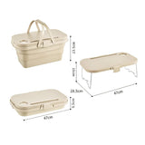 NNEDSZ Ivory Foldable Outdoor Picnic Basket with Lid and Tabletop, Camping Storage Box, Car-Friendly Organizer