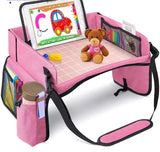 NNEDSZ Pink Kids Travel Tray with Storage, Car Seat Organizer for Toys and Snacks