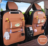 NNEDSZ Chocolate Leather Car Backseat Organizer with Foldable Tray Table & Trash Bag - Multi-functional Car Storage Solution