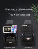NNEDSZ Chocolate Leather Car Backseat Organizer with Foldable Tray Table & Trash Bag - Multi-functional Car Storage Solution