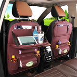 NNEDSZ Rose Madder Leather Car Backseat Organizer with Foldable Tray Table & Trash Bag - Multi-functional Car Storage Solution