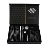 NNEDSZ Silver Color Premium 24-Piece Stainless Steel Cutlery Set – Elegant Golden Steak Knife, Fork, and Spoon Set in Luxury Gift Box