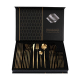 NNEDSZ Gold Color Premium 24-Piece Stainless Steel Cutlery Set - Elegant Golden Steak Knife, Fork, and Spoon Set in Luxury Gift Box