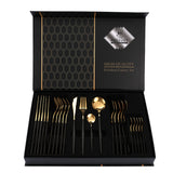 NNEDSZ Black Gold Color Premium 24-Piece Stainless Steel Cutlery Set - Elegant Golden Steak Knife, Fork, and Spoon Set in Luxury Gift Box