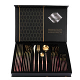 NNEDSZ Pink Gold Color Premium 24-Piece Stainless Steel Cutlery Set - Elegant Golden Steak Knife, Fork, and Spoon Set in Luxury Gift Box