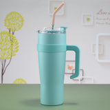 NNEDSZ Blue 304 Stainless Steel 40oz Car Mug - Insulated Tumbler with Handle and Straw