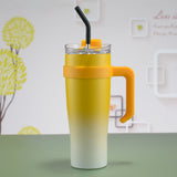 NNEDSZ Yellow 304 Stainless Steel 40oz Car Mug - Insulated Tumbler with Handle and Straw