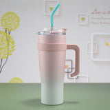 NNEDSZ Pink 304 Stainless Steel 40oz Car Mug - Insulated Tumbler with Handle and Straw