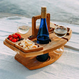 NNEDSZ Sycamore Log Color Portable Wooden Picnic Table - Wine Glass & Snack Holder