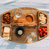 NNEDSZ Pine Log Color Portable Wooden Picnic Table - Wine Glass & Snack Holder
