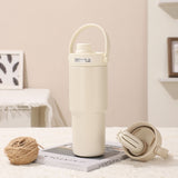 NNEDSZ White 316 Stainless Steel Insulated 730ml Tumbler with Straw - Dual-Drink Ceramic Liner Portable Car Cup