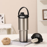 NNEDSZ Natural Color 316 Stainless Steel Insulated 730ml Tumbler with Straw - Dual-Drink Ceramic Liner Portable Car Cup