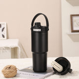 NNEDSZ Black 316 Stainless Steel Insulated 730ml Tumbler with Straw - Dual-Drink Ceramic Liner Portable Car Cup