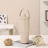 NNEDSZ Beige 316 Stainless Steel Insulated 730ml Tumbler with Straw - Dual-Drink Ceramic Liner Portable Car Cup