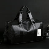 NNEDSZ Black Men's Large-Capacity PU Leather Gym Bag - Travel, Shoulder, and Duffel Bag for Fitness and Yoga