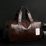 NNEDSZ Brown Men's Large-Capacity PU Leather Gym Bag - Travel, Shoulder, and Duffel Bag for Fitness and Yoga