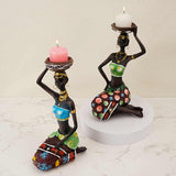 NNEDSZ Blue European Resin African Woman Candle Holders - Decorative Tabletop Candle Stands for Coffee Bars & Home Decor