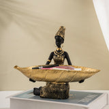 NNEDSZ Elegant African Woman Resin Tray - Unique Home Decor and Storage Organizer