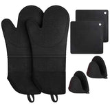 NNEDSZ Black BPA-Free Non-Slip Silicone Oven Mitts - Heat Resistant Gloves with Honeycomb Pattern for Kitchen Safety