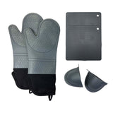 NNEDSZ Dark Grey 3-Piece Set BPA-Free Non-Slip Silicone Oven Mitts - Heat Resistant Gloves with Honeycomb Pattern for Kitchen Safety
