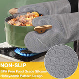 NNEDSZ Dark Grey 3-Piece Set BPA-Free Non-Slip Silicone Oven Mitts - Heat Resistant Gloves with Honeycomb Pattern for Kitchen Safety
