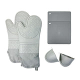 NNEDSZ Grayish 3-Piece Set BPA-Free Non-Slip Silicone Oven Mitts - Heat Resistant Gloves with Honeycomb Pattern for Kitchen Safety