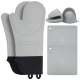 NNEDSZ Grey 3-Piece Set BPA-Free Non-Slip Silicone Oven Mitts - Heat Resistant Gloves with Honeycomb Pattern for Kitchen Safety