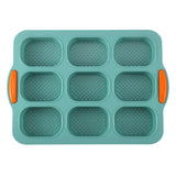 NNEDSZ Green Silicone Mini Bread Loaf Baking Mold - Non-Stick 8-Cavity Bakeware Pan with Handles for Baking Cakes and Bread