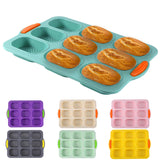 NNEDSZ Pink Silicone Mini Bread Loaf Baking Mold - Non-Stick 8-Cavity Bakeware Pan with Handles for Baking Cakes and Bread