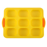 NNEDSZ Yellow Silicone Mini Bread Loaf Baking Mold - Non-Stick 8-Cavity Bakeware Pan with Handles for Baking Cakes and Bread