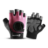 NNEDSZ M Pink Fingerless Sports Gloves - Non-Slip Silicone Palm Pads for Cycling, Weightlifting, and Fitness Training
