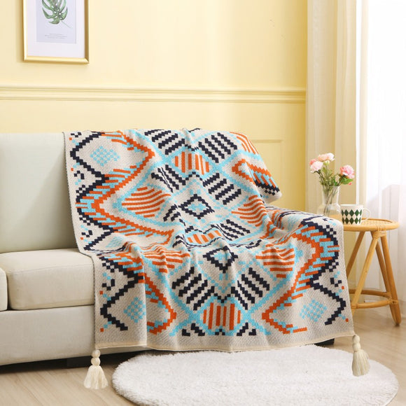NNEDSZ 130x170cm Bohemian Woven Throw Blanket - Soft Decorative Sofa Cover with Tassels for Living Room and Bedroom
