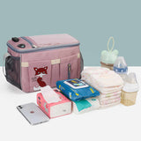 NNEDSZ Pink Stroller Organizer Bag - Multi-Functional Baby Bag with Touchscreen Window, USB Port, and Bottle Holders