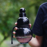 NNEDSZ 32oz Inspired Gourd Water Plastic Black Bottle - Decorative Double-Layer Flask with Calligraphy and Accessories