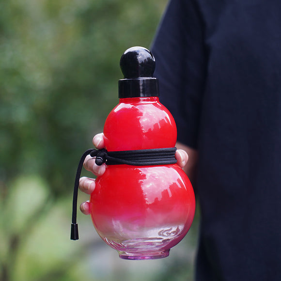 NNEDSZ 32oz Inspired Gourd Water Plastic Red Bottle - Decorative Double-Layer Flask with Calligraphy and Accessories