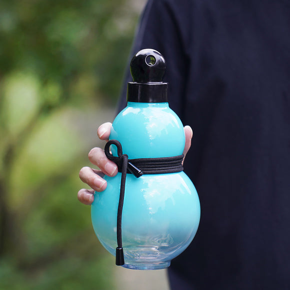 NNEDSZ 32oz Inspired Gourd Water Plastic Blue Bottle - Decorative Double-Layer Flask with Calligraphy and Accessories