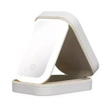 NNEDSZ White LED Jewelry Box with Mirror - Smart Light Adjustment and Dual Power Charging for Travel and Home