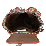 NNEDSZ Green Bohemian Style Canvas Backpack - Vintage Tribal Pattern Travel Bag with Leather Straps
