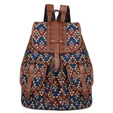 NNEDSZ Lozenge Pattern Bohemian Style Canvas Backpack - Vintage Tribal Pattern Travel Bag with Leather Straps