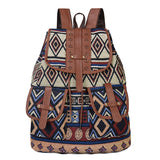 NNEDSZ Circular Pattern Bohemian Style Canvas Backpack - Vintage Tribal Pattern Travel Bag with Leather Straps