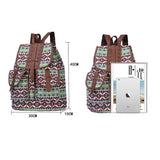 NNEDSZ Circular Pattern Bohemian Style Canvas Backpack - Vintage Tribal Pattern Travel Bag with Leather Straps