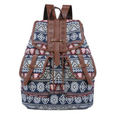 NNEDSZ Bohemian Style Canvas Backpack - Vintage Tribal Pattern Travel Bag with Leather Straps