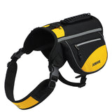 NNEDSZ Yellow Reflective Dog Saddle Harness with Storage Bags - Adjustable Pet Backpack for Outdoor Adventures