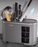 NNEDSZ Grey All-in-One Kitchen Knife and Utensil Holder - Multi-Functional Organizer with Storage Drawers