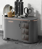NNEDSZ Grey All-in-One Kitchen Knife and Utensil Holder - Multi-Functional Organizer with Storage Drawers