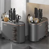 NNEDSZ Grey All-in-One Kitchen Knife and Utensil Holder - Multi-Functional Organizer with Storage Drawers