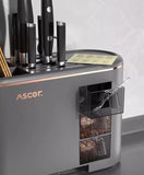 NNEDSZ Grey All-in-One Kitchen Knife and Utensil Holder - Multi-Functional Organizer with Storage Drawers