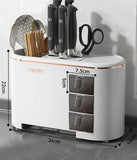 NNEDSZ White All-in-One Kitchen Knife and Utensil Holder - Multi-Functional Organizer with Storage Drawers