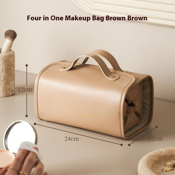 NNEDSZ Brown Roll-Up Travel Makeup Bag - Compact Cosmetic Organizer with Multiple Compartments